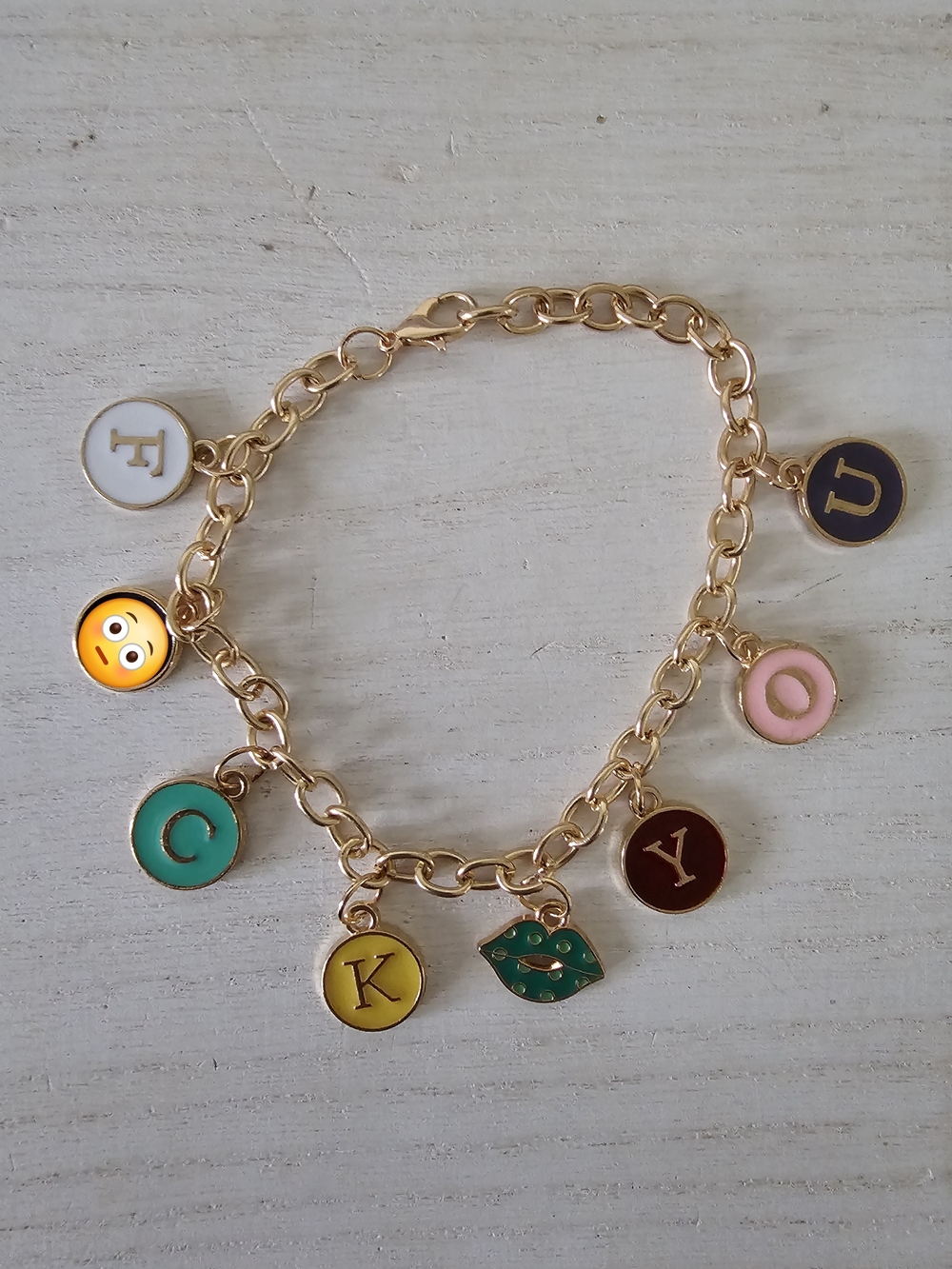 Gold-Tone Crass Letter Charm Bracelet